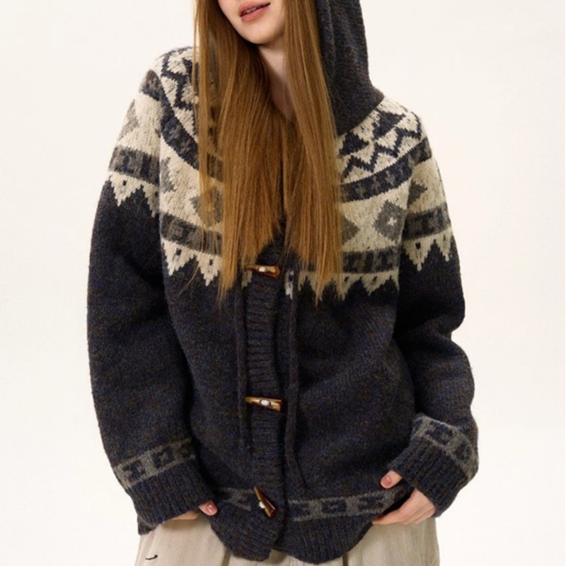 American retro Indian cardigan hooded sweater, new style for men and women, autumn and winter, loose, casual, and trendy top.
