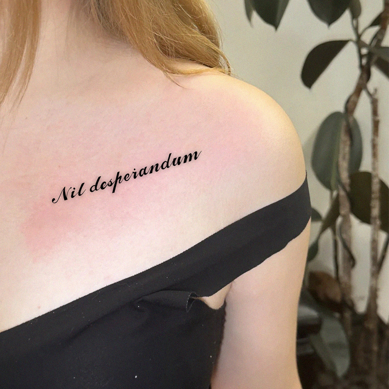 Ins Style Latin Cursive Tattoo Stickers, Waterproof and Long-Lasting, Collarbone and Shoulder Neck Style, Realistic Tattoo Stickers