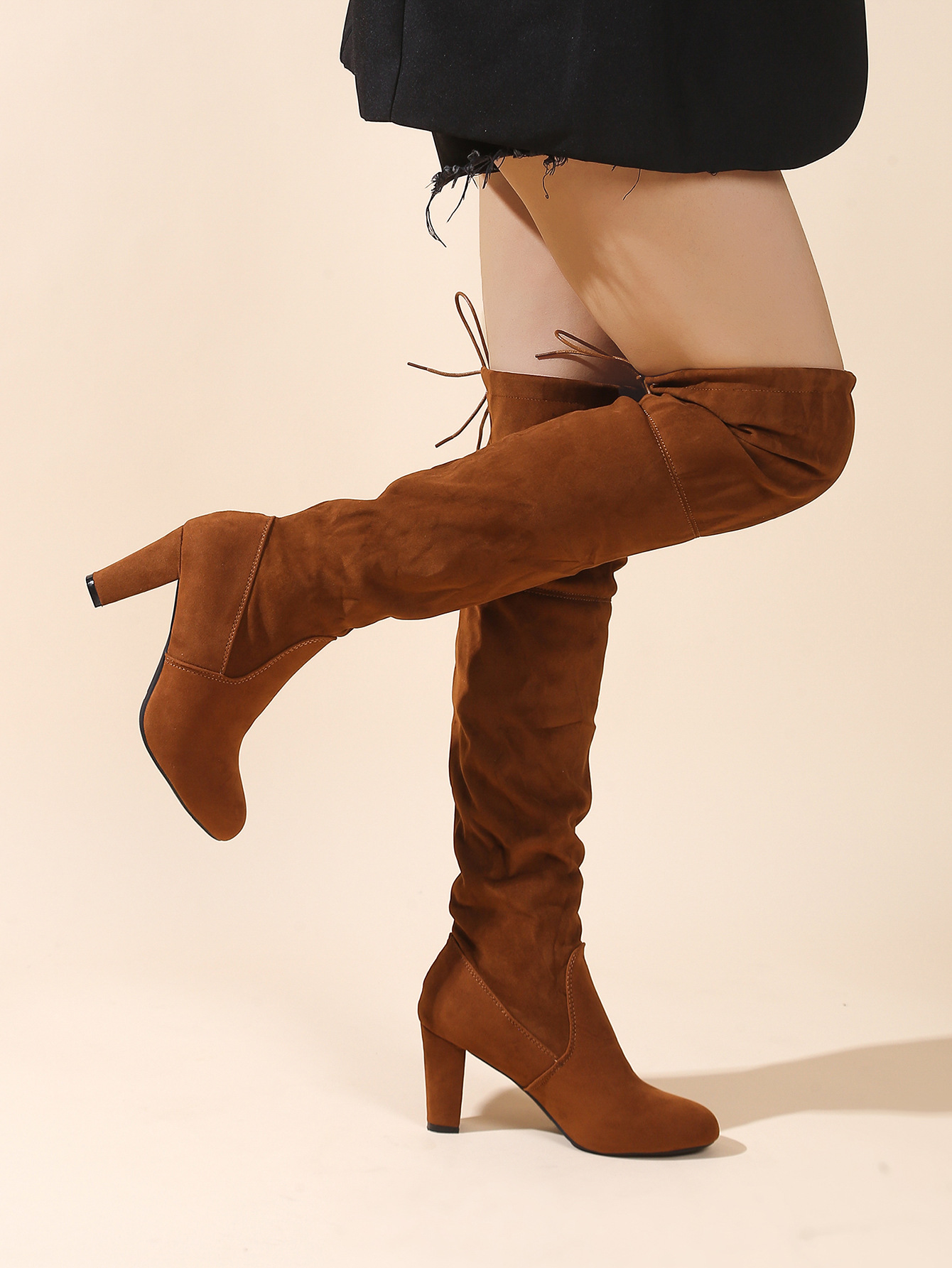 Warme Gefütterte Overknee Stiefel Mit Blockabsatz Für Damen_voghion.com