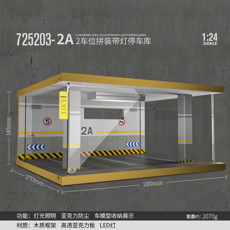 Comercio exterior al por mayor transfronterizo 1 24 simulación modelo de coche estacionamiento modelo escena garaje pantalla con decoración ligera