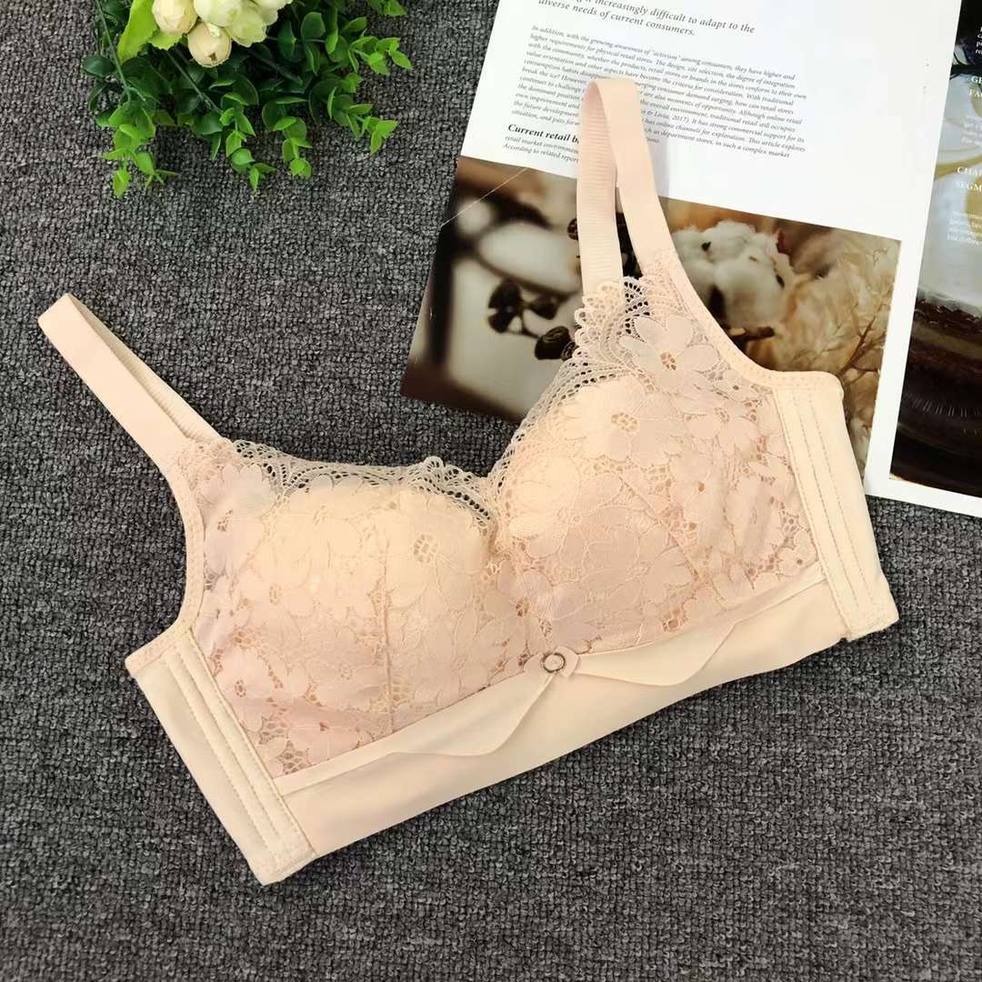 Nuevo sujetador sin anillo de acero de moda de encaje jacquard transpirable y cómodo, ropa interior de alta calidad, delgada y gruesa de cuatro botones para mujeres