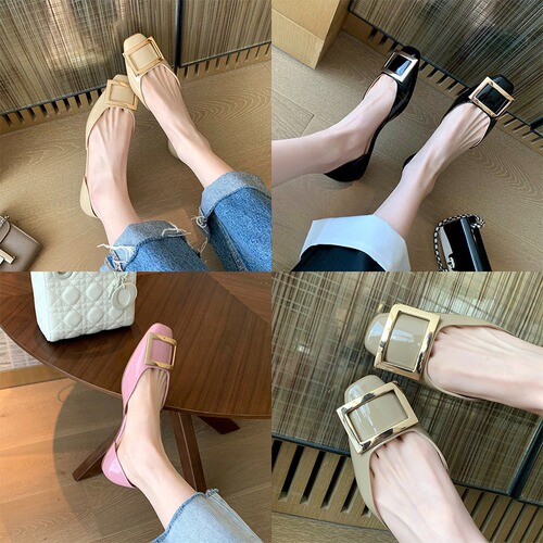Send it right away! Grape Mama's Same Style Commute RV Square Buckle Lacquered Leather Square Toe Open Mouth Hollow Flat Women's Shoes Autumn