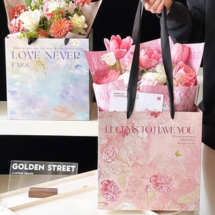 Oil painting gift bag bouquet packaging handbag flowers sicilian gift bag floral flower shop materials