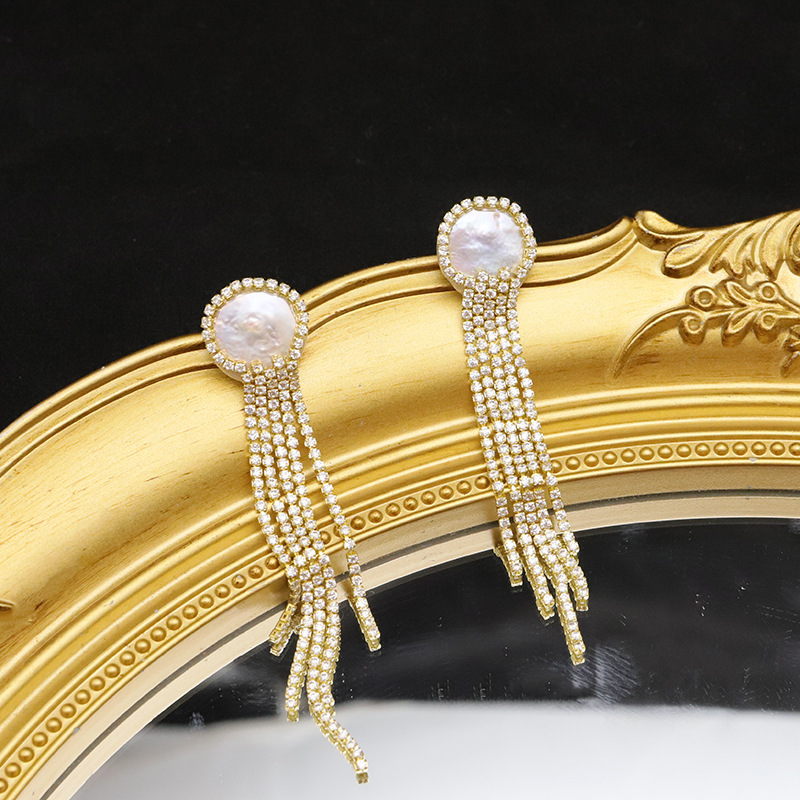 Aretes de perlas de agua dulce natural verano versátil frillantes retro pendientes de aretes lujosos ligeros s925 pendientes de aguja de plata para mujeres