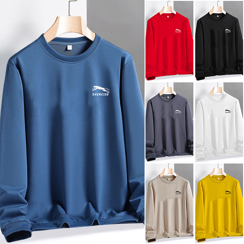 2025 Autumn Round Neck Sweatshirt Men's Long Sleeve Casual Printed Casual Easiest for Match Thin Solid Color Top Dropshipping