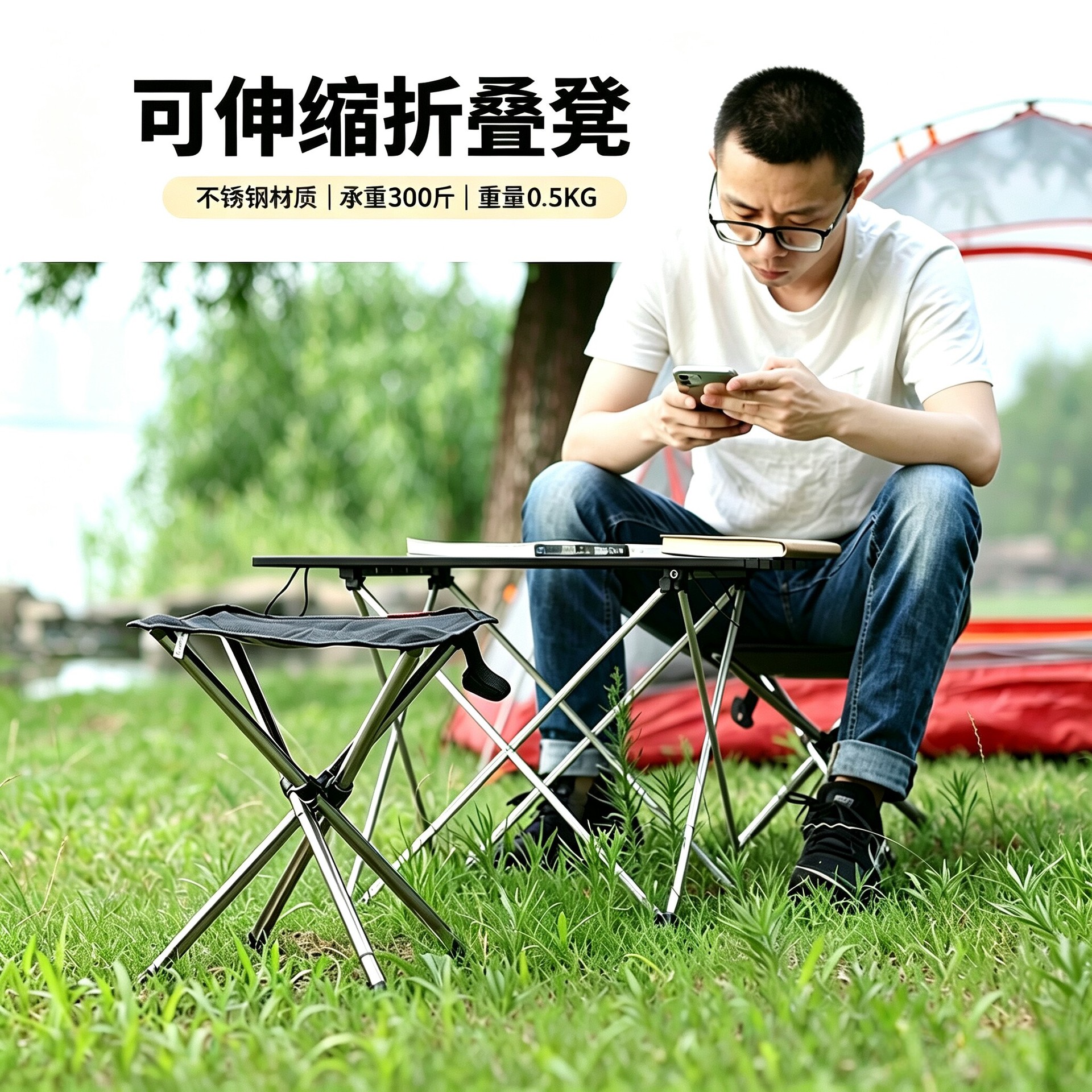 Taburete plegable telescópico ultraligero para camping, taburete pequeño plegable de acero inoxidable, taburete portátil para pesca, venta al por mayor del fabricante image 4