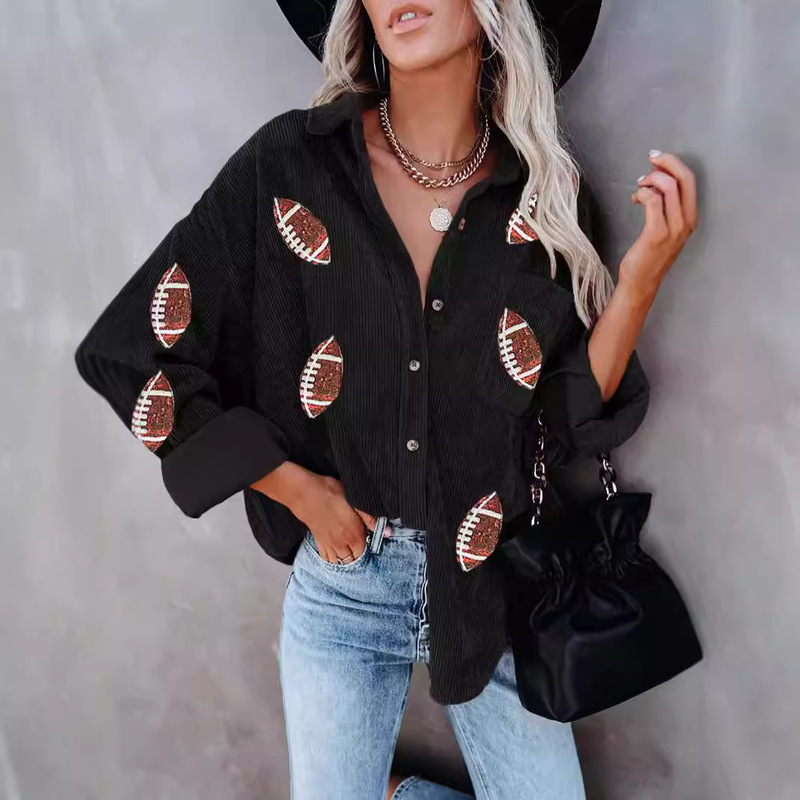 2024 European and American Cross-Border Autumn and Winter Jackets for Women, Black Corduroy Shirts, High-End Women's Tops, European and American Style 2024 European and American Cross-Border Autumn and Winter Jackets for Women, Black Corduroy Shirts, High-End Women's Tops, European and American Style