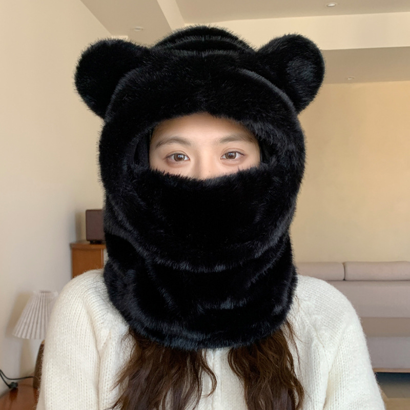 冬天保暖神器可爱甜美小熊帽子女款口罩围巾一体帽护耳保暖雷锋帽|undefined