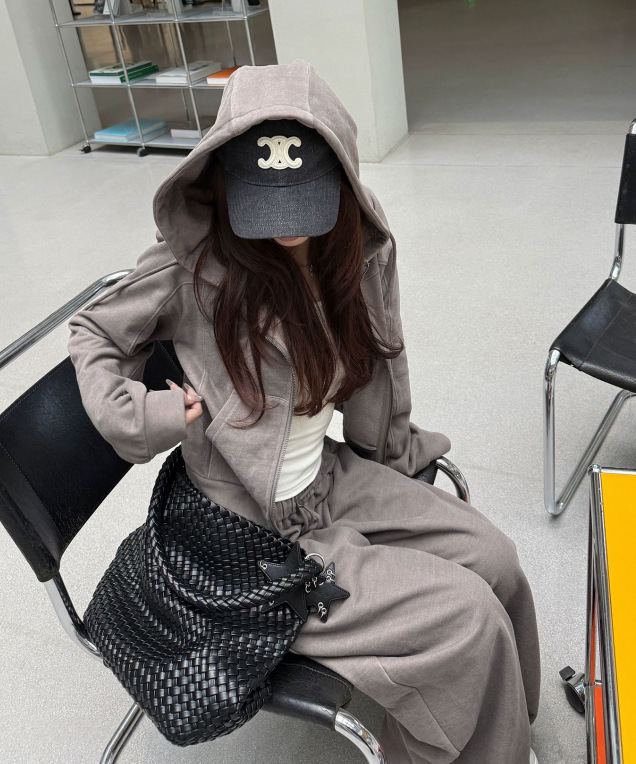 SUNONEOE100棉高克重水洗卫衣套装女秋冬短外套休闲宽松运动裤子|undefined