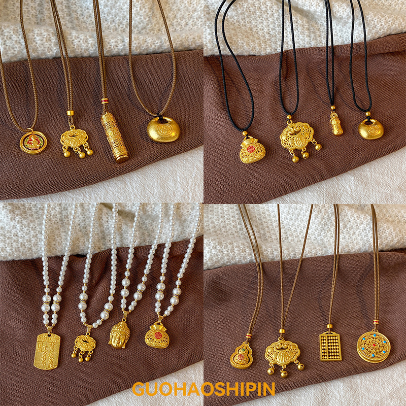 强保色沙金项链金店同款国风毛衣链轻奢百搭高级感锁骨链沙金饰品