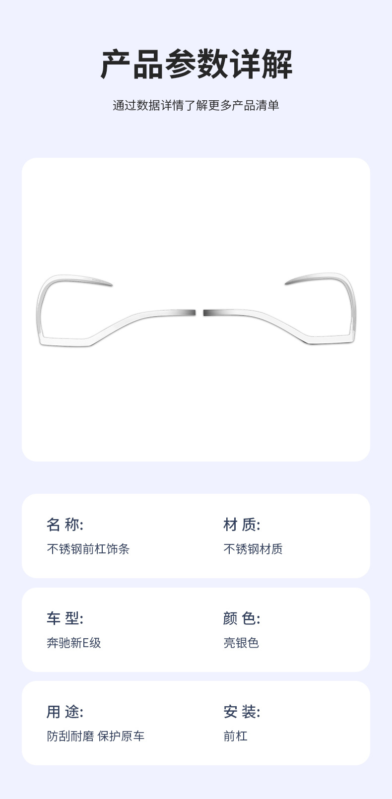 Suitable for 24-25 Models of Mercedes-Benz E-Class E300L Front Bumper Bright Strip Electroplated Decorative Strip E260L Anti-Collision Protection Strip Modification