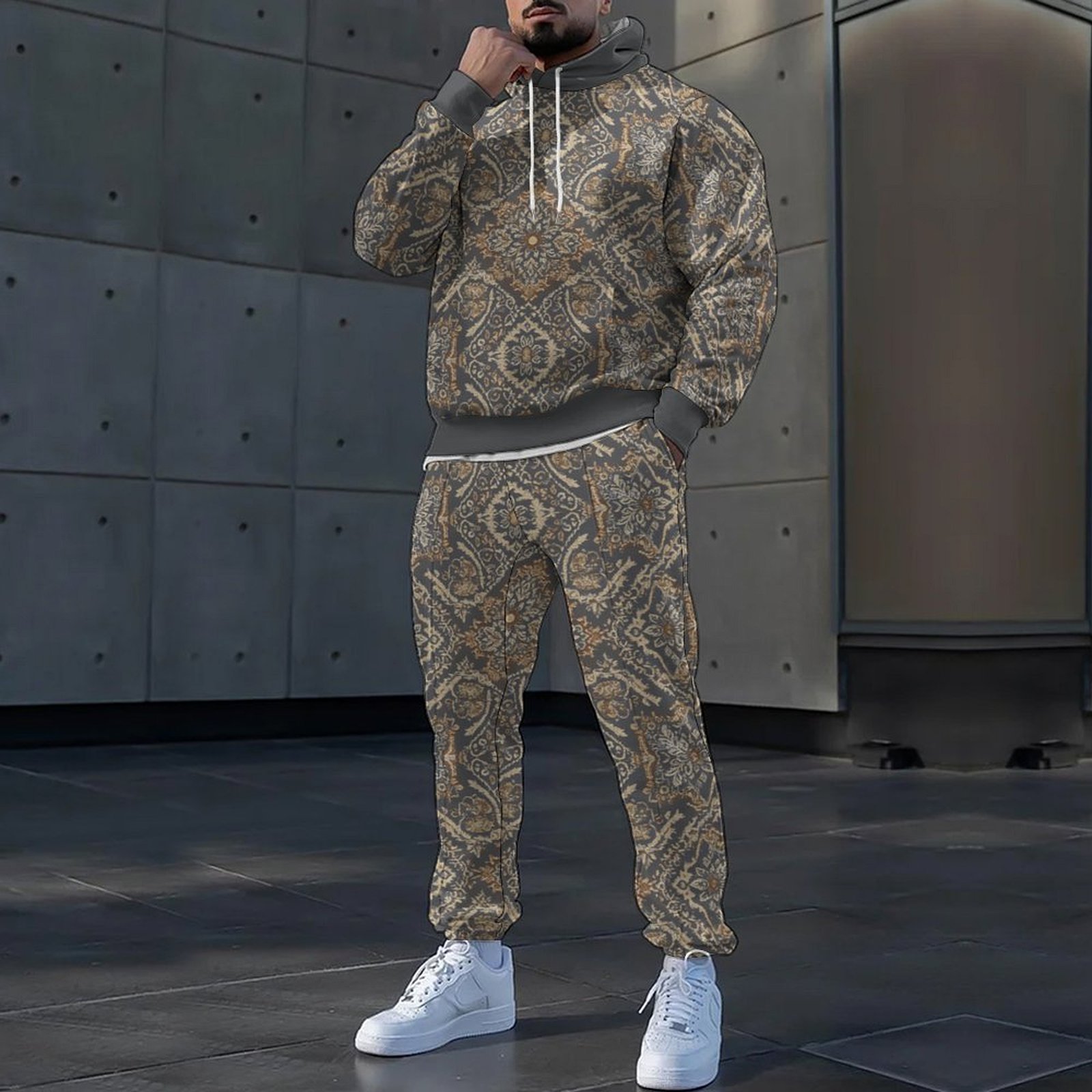 Traje de pantalón de suéter con capucha con estampado de animales 3D HD, MC11-ML1 de dos piezas de estilo perezoso y casual para el hogar