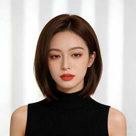 亚马逊货源假发女士中分刘海中长直发仿真发化纤机制头套厂家批发