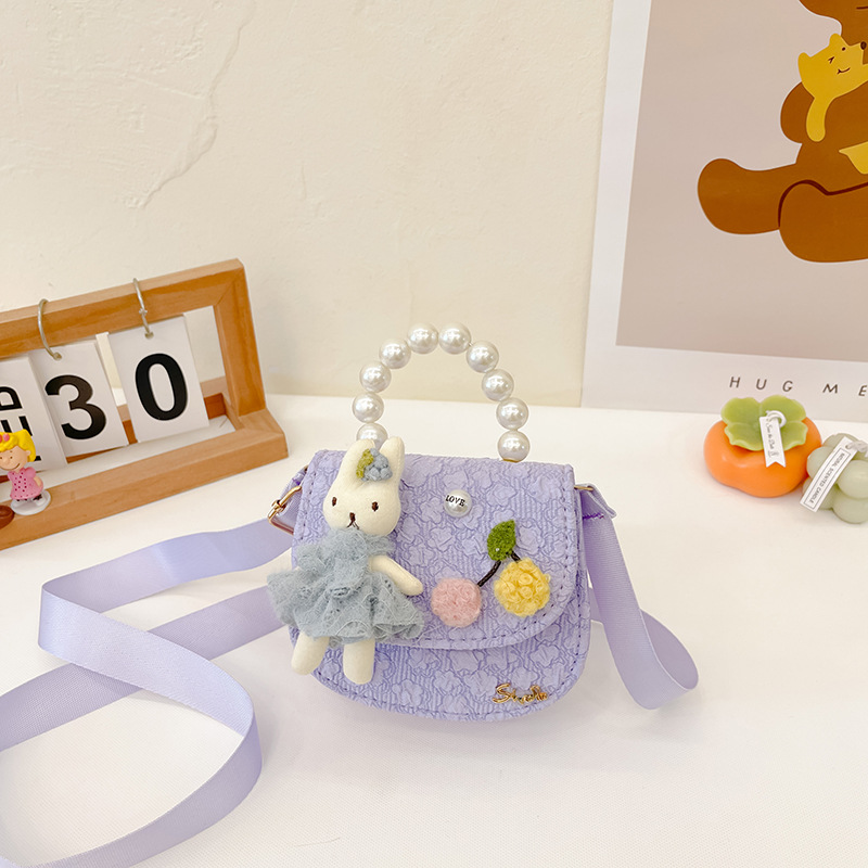 Bolso oblicuo de los niños de estilo coreano princesa estilo occidental bolso de hombro de dibujos animados conejito perla bolso niñas fuera monedero