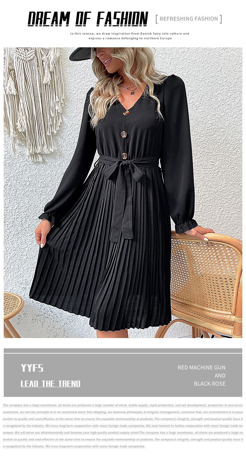Langärmliges Plisseekleid für Damen_voghion.com