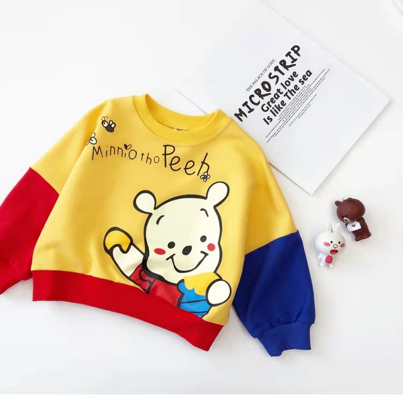 Children's Top 2023 Autumn New Trend Boys and Girls Baby Clothing Cute Cartoon Bear Contrast Color Long Sleeve Sweatshirt