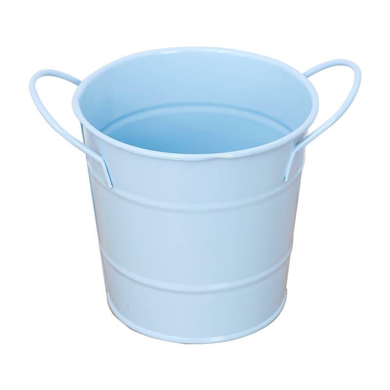 Caramelo color hierro forjado bolígrafo de doble oreja barril verde maceta de flores de escritorio de almacenamiento decoración mini barril de hierro