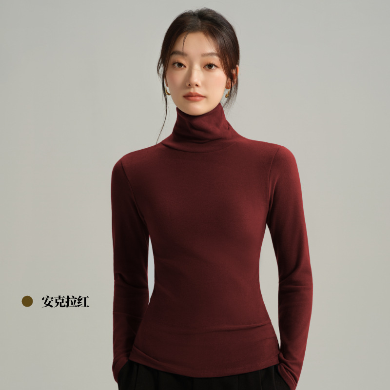 德绒纯色堆堆高领打底衫女内搭加绒加厚秋冬季长袖打底衣紧身t恤|undefined
