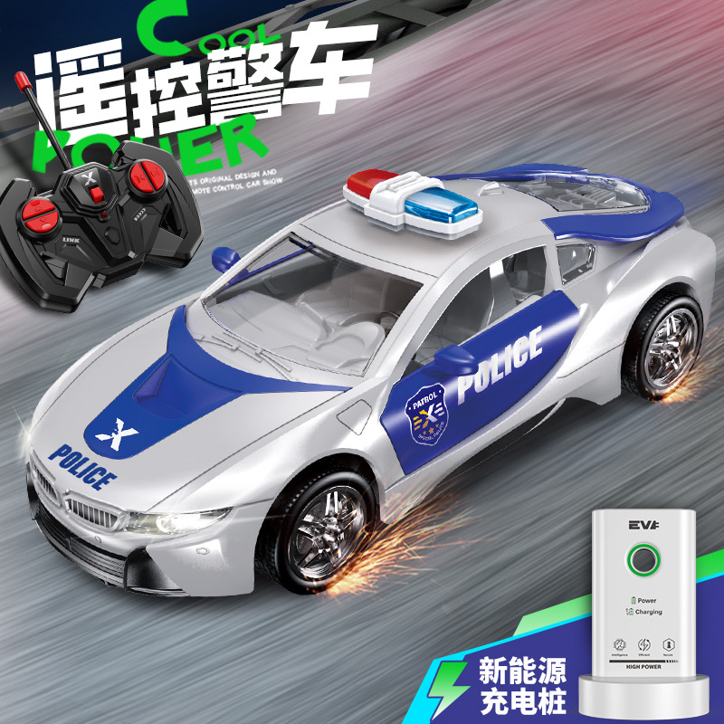 1:18 coche de policía de control remoto recargable eléctrico doble luz puede abrir la puerta de carreras de 6 - 12 años juguetes