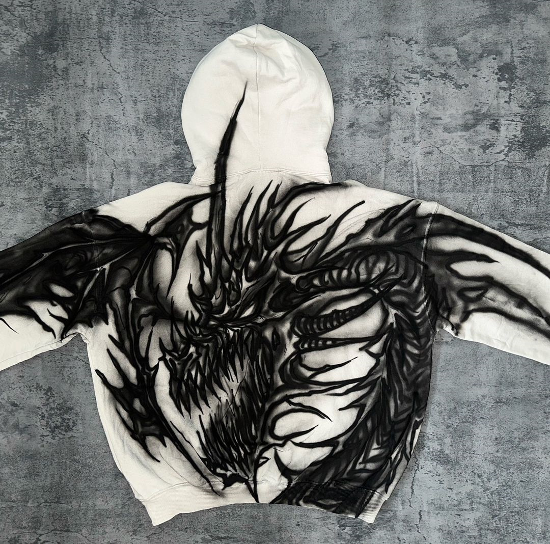 Y2K American New Demon Dragon Print Hoodie 2024 Autumn Niche Lazy Style Top_voghion.com