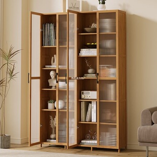 Simple Bookshelf with Door Multi-Layer Floor-To-Ceiling Home Living Room Student Bookcase Office Wall Storage Rack