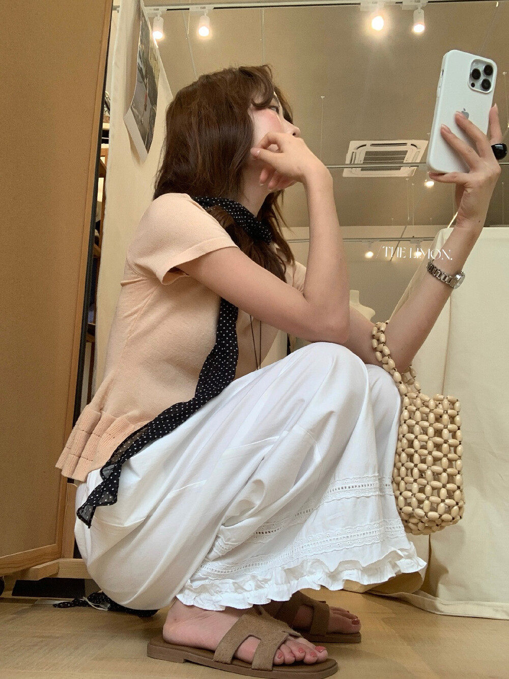 Quần culottes nữ ống rộng cạp cao chun, thiết kế viền ren bèo nhún, dáng suông 9 phân, phù hợp mùa xuân hè — màu đen, Xanh đen, Xanh da trờicolor, màu trắng chi tiết 19