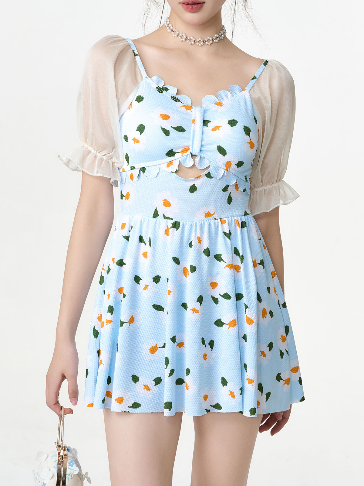 Trajes de baño de mujeres conservadores estudiantes Fairy Fan2024 nuevos trajes de baño de verano frescos y dulces