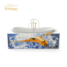 现代豪华手绘独立式浴缸带龙头陶瓷一体缸高颜值恒温泡澡盆沐浴槽