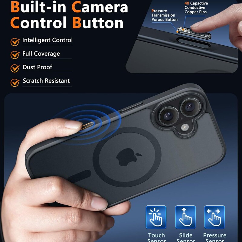 Suitable for Iphone17 Mobile Phone Case, Matte Skin-Feel Magnetic Suction, Apple 16Promax Camera Ai Button, 15 Anti-Fall Cover Suitable for Iphone17 Mobile Phone Case, Matte Skin-Feel Magnetic Suction, Apple 16Promax Camera Ai Button, 15 Anti-Fall Cover
