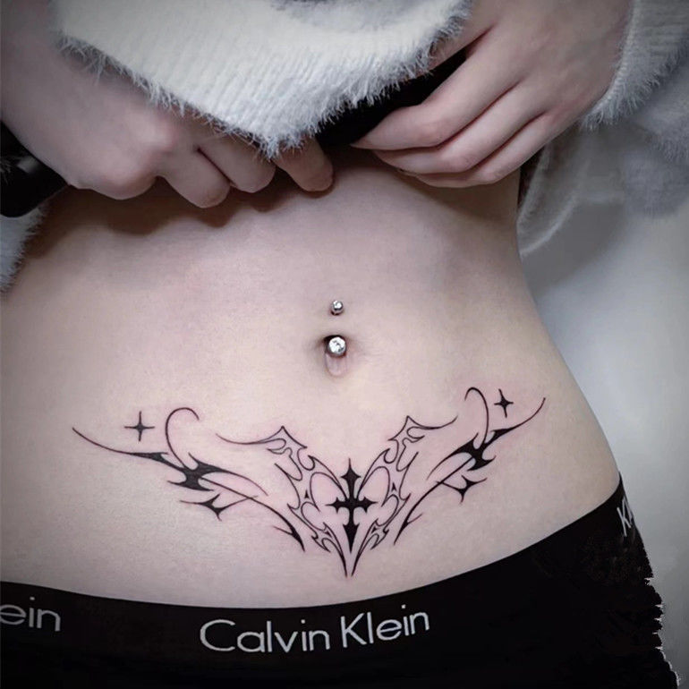 Sexy Waist Totem Tattoo Sticker Permanent Colorful Waterproof Women's Lasting Abdominal Covering Caesarean Scar Navel