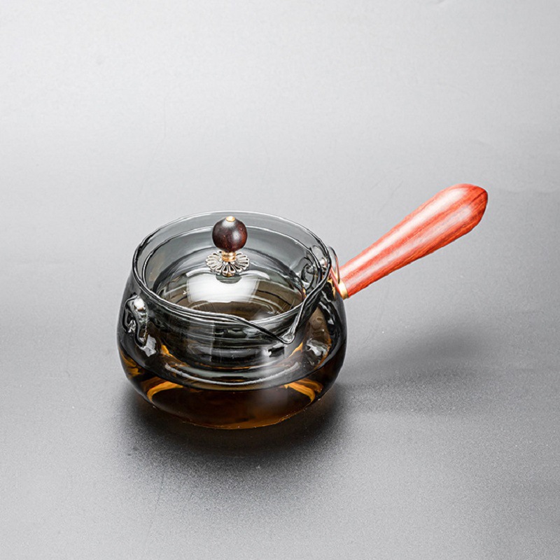 Mango lateral Xiaoyao tetera revestimiento 360 ° rotación vidrio borosilicato esmerilado patrón flor tetera té separador