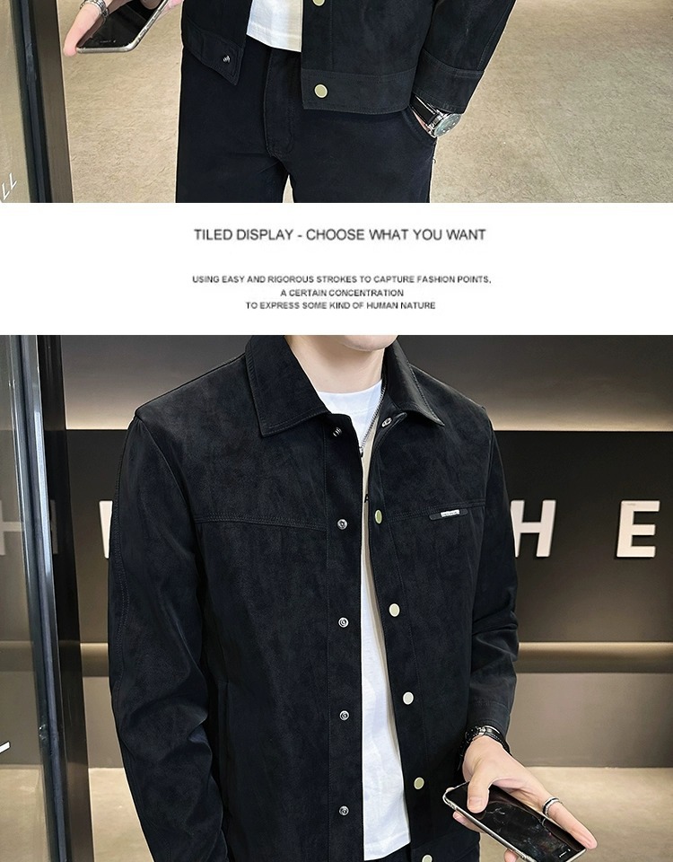 Versatile Suede Men's Jacket With Turn-down Collar Casual Style_voghion.com