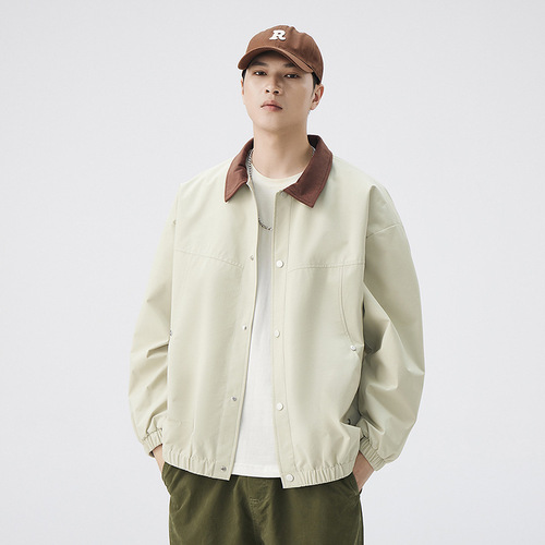 Jacket for boys with stand-up collar, trendy casual retro-style loose and versatile top garment for spring and autumn.