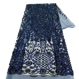 厂家批发欧美网纱管珠亮片绣花布料连衣裙婚礼服面料wish春夏多种