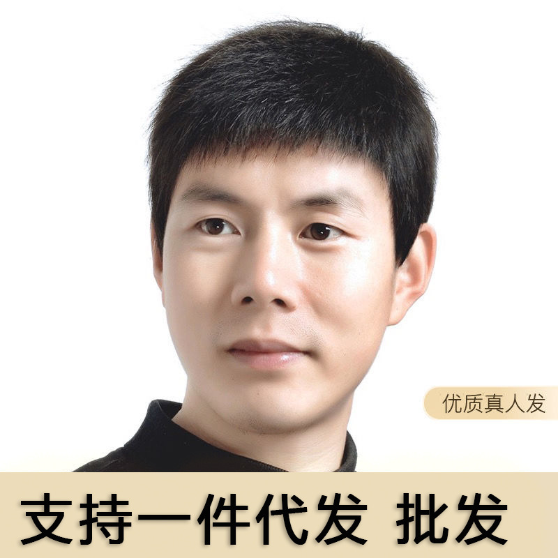 男士假发真发全头套递针顶心透气短发中老年光头戴假发套真人发丝