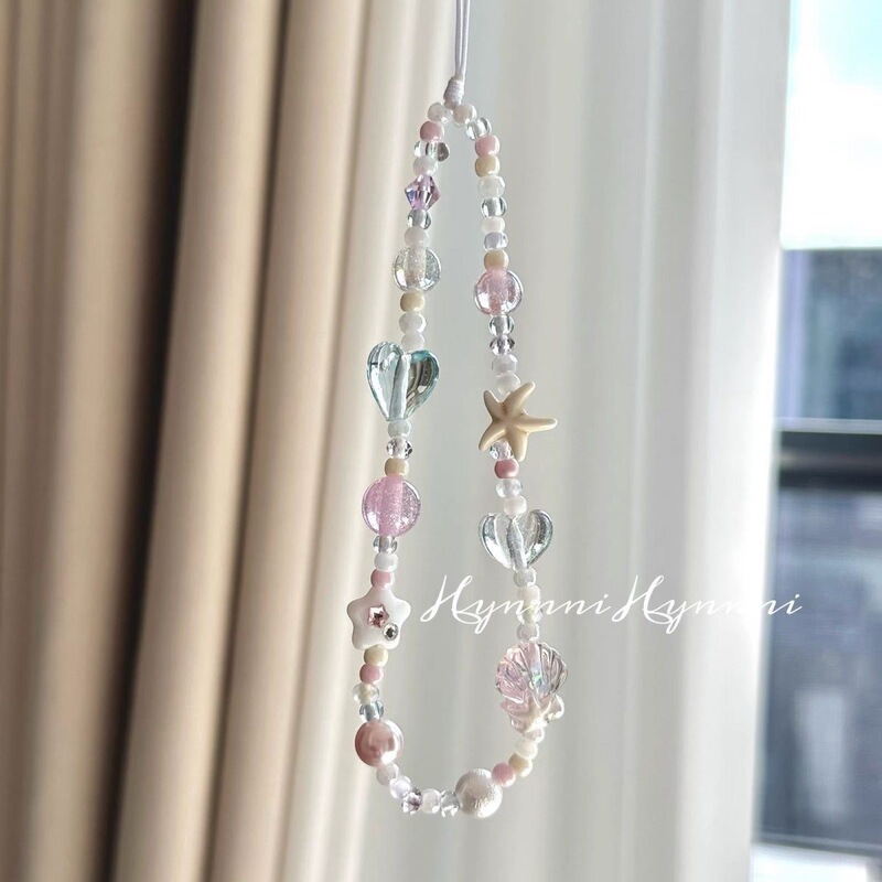 Xiaohongshu Same Style Ocean Shell Phone Chain Ccd Handmade Beaded DIY Pendant Camera Lanyard Anti-Loss Strap