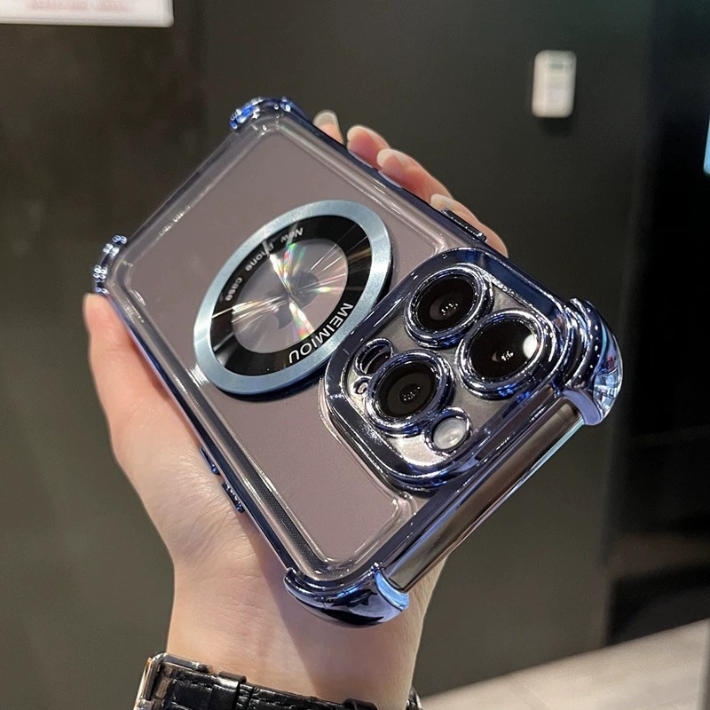 Funda con airbag anticaídas en las cuatro esquinas y galvanizada para iPhone 15, funda protectora transparente completamente envuelta para iPhone 16 y 17 con diseño de orificios preciso.