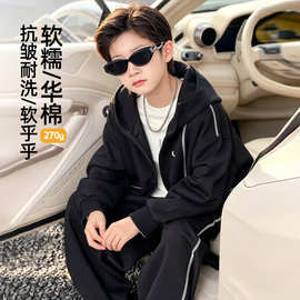 男童浅秋连帽外套套装2026秋季新款熊猫圆圆中大童开衫裤子两件套