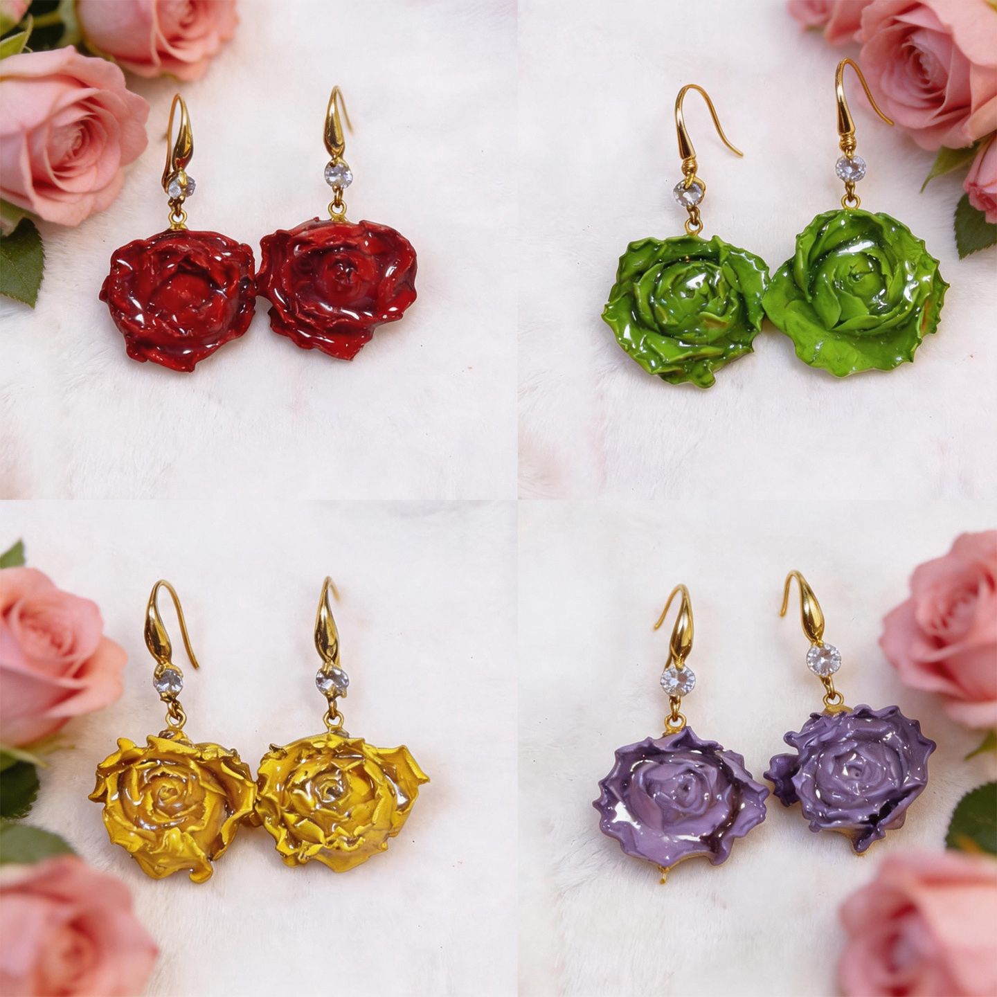 永生花滴胶玫瑰真花手工耳环小众设计师耳钉女网红时尚饰品耳饰