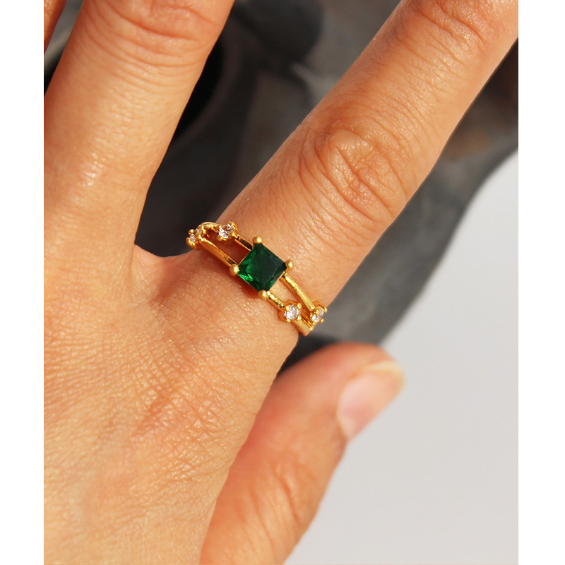 Retro Geometric Brass Inlay Artificial Gemstones Open Ring 1 Piece