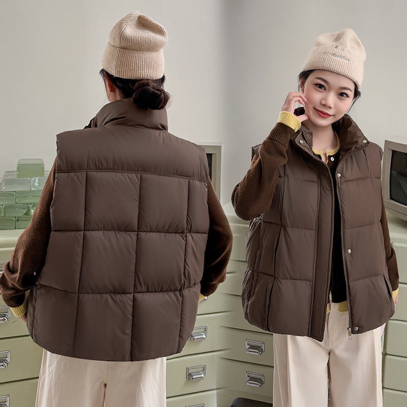 Otoño y invierno de 2025 nuevo chaleco de algodón de moda corto simple chaleco de algodón de cuello vertical chaleco sin mangas