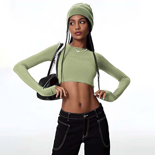 European and American foreign trade dance top long sleeve midriff-baring short women's running yoga clothes outdoor sports jacket with breast pad