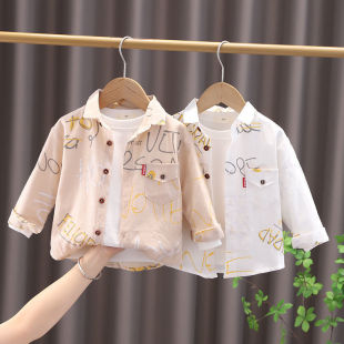 [6116 People Praise] Baby Pure Cotton Shirt Thin Long-Sleeved Boy Spring & Fall Kidsren's Clothing Kidsren's Tops Baby Outerwear