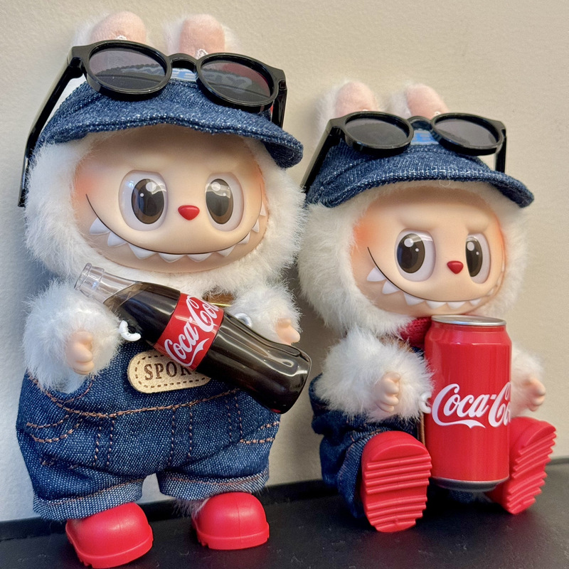 Labubu Labubu Vinyl Coca-Cola Baby Clothes First, Second and Third Generation 17cm Summer Standing Overalls Suit