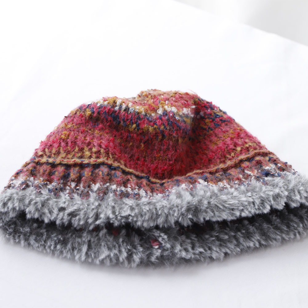 Niche Design Retro-Farbverlauf-Fransen-Strick-Bucket für Damen, Herbst und Winter, warmer Ohrenschutz, Gesichtsformer_voghion.com