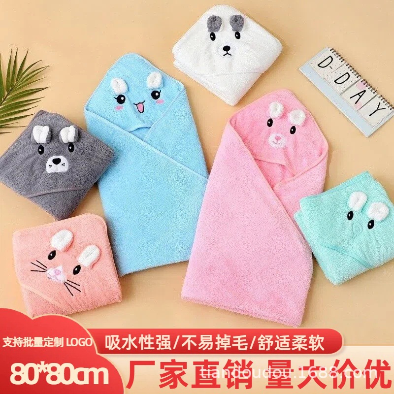 고밀도 코랄벨벳 자수 마감 흡수성 유아 만화 아기 이불 목욕 타월 80*80