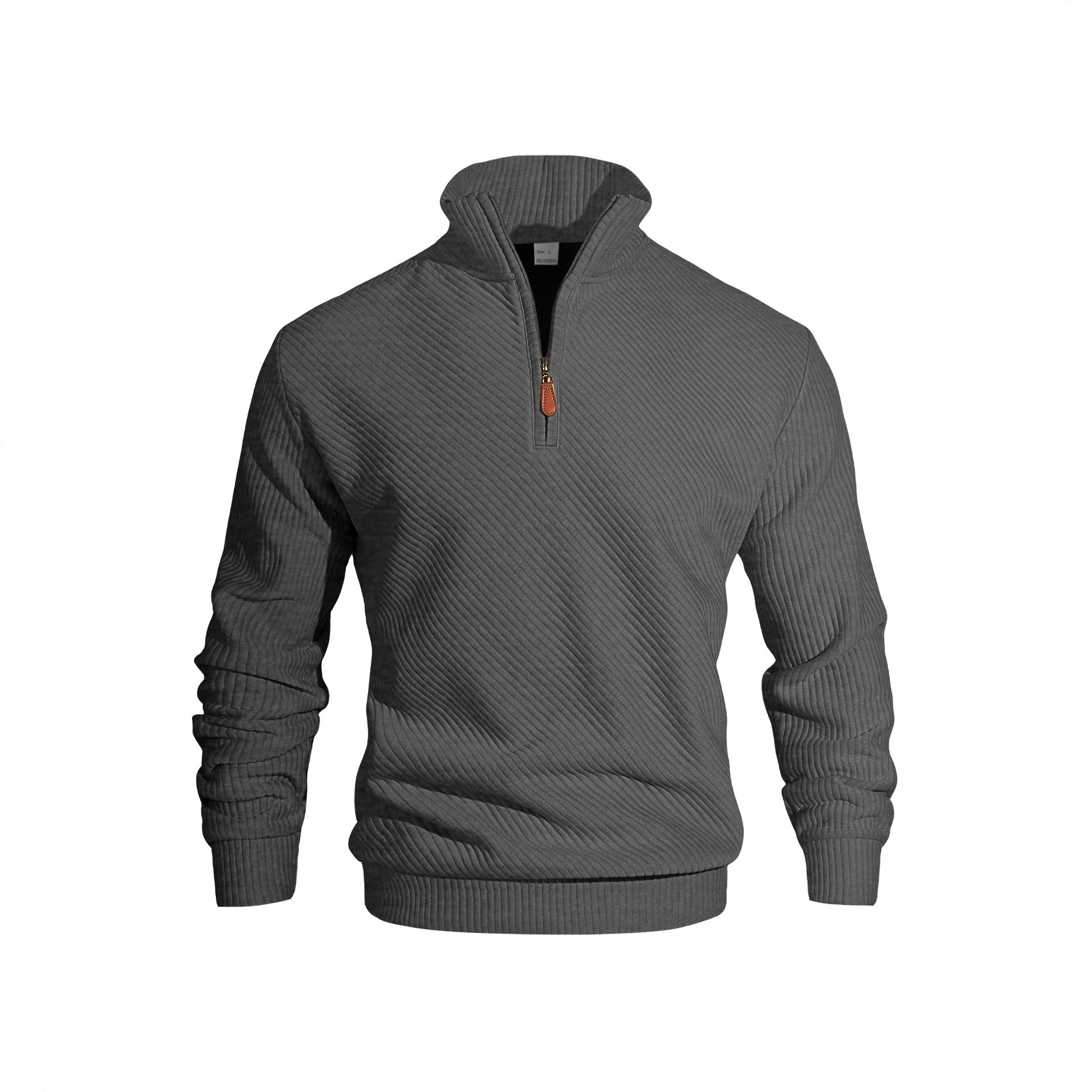 Amazon otoño y invierno nuevo color sólido transfronterizo hombre semi-cremallera velcro cuello casual camisa de manga larga en stock para hombres