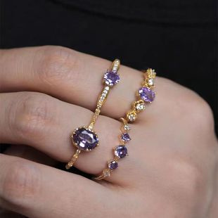 French Shining Purple Open Ring Women's Ins Niche Design High-grade Retro Elegant All-match Index Finger Ring