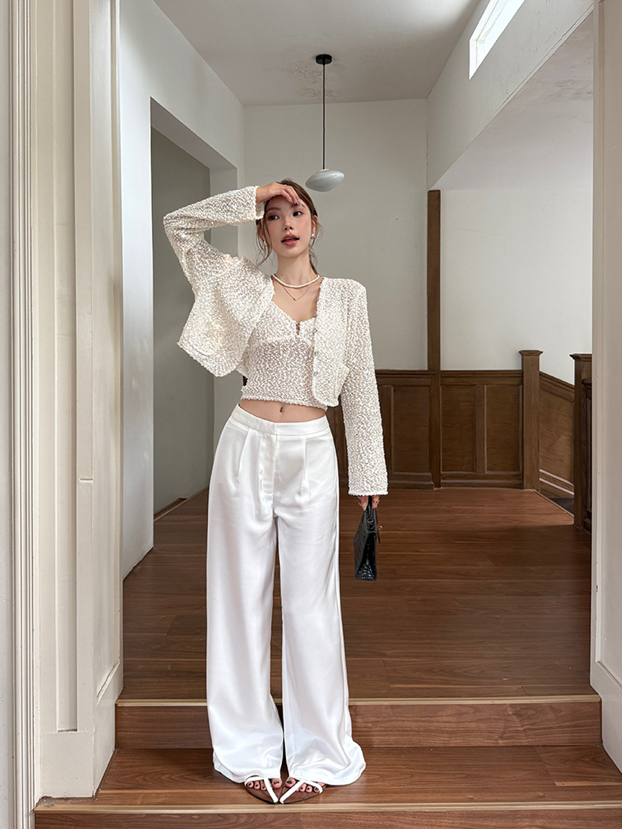 Spot Ruyi Small Fragrance Style High-End Outwear Spring and Summer Old Money Style Lady Top Women's Thin Glitter Jacket