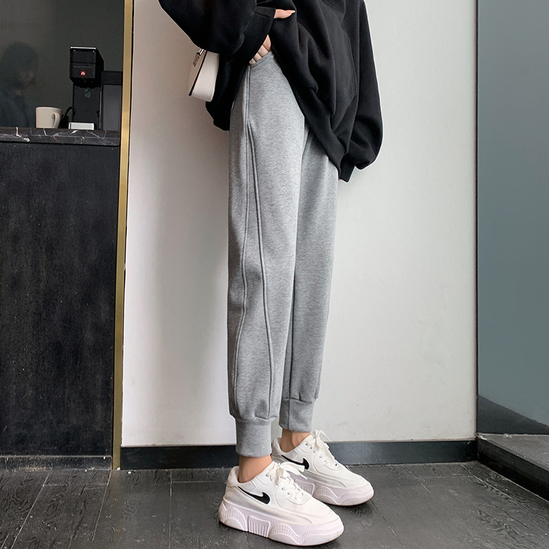 Qadın pambıq idman şalvarı, nazik casual jogger, slim harem model